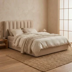 Lit Coffre Songe + Sommier Tissu Beige 160cm