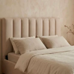 Lit Coffre Songe + Sommier Tissu Beige 160cm