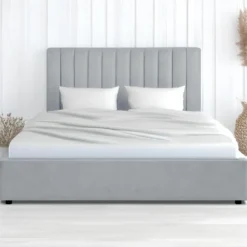 Lit Coffre Songe + Sommier Velours Argent 180cm