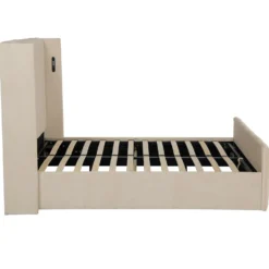 Lit complet avec sommier relevable prises USB et lumières intégrées Line 140x190cm Velours Beige