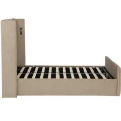 Lit complet avec sommier relevable prises USB et lumières intégrées Line 140x190cm Velours Taupe