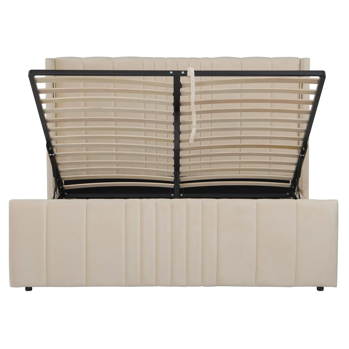 Lit complet avec sommier relevable prises USB et lumières intégrées Line 180x200cm Velours Beige