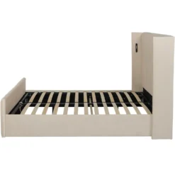 Lit complet avec sommier relevable prises USB et lumières intégrées Line 160x200cm Velours Beige