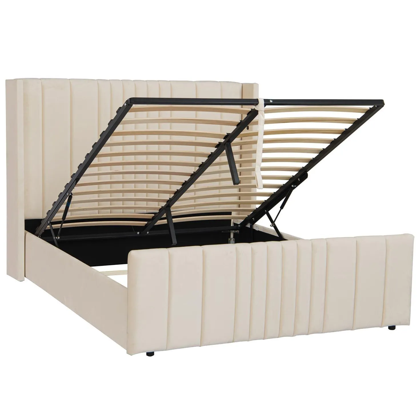 Lit complet avec sommier relevable prises USB et lumières intégrées Line 160x200cm Velours Beige
