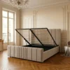 Lit complet avec sommier relevable prises USB et lumières intégrées Line 180x200cm Velours Taupe