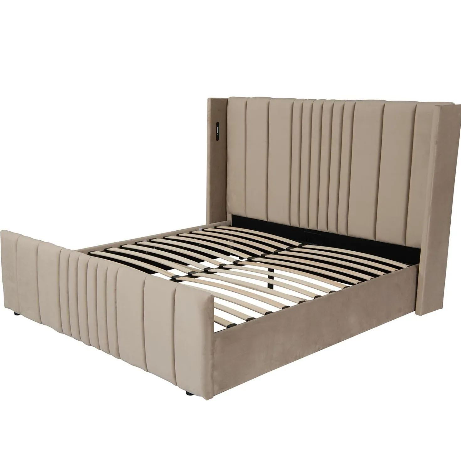 Lit complet avec sommier relevable prises USB et lumières intégrées Line 180x200cm Velours Taupe