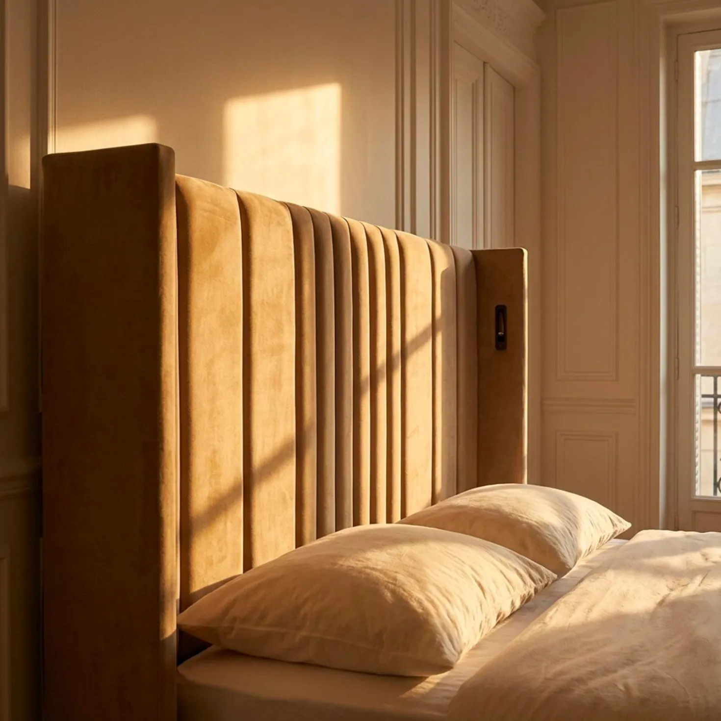Lit complet avec sommier relevable prises USB et lumières intégrées Line 180x200cm Velours Taupe
