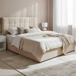 Lit double Luftani avec sommier relevable 160x200cm Velours Beige