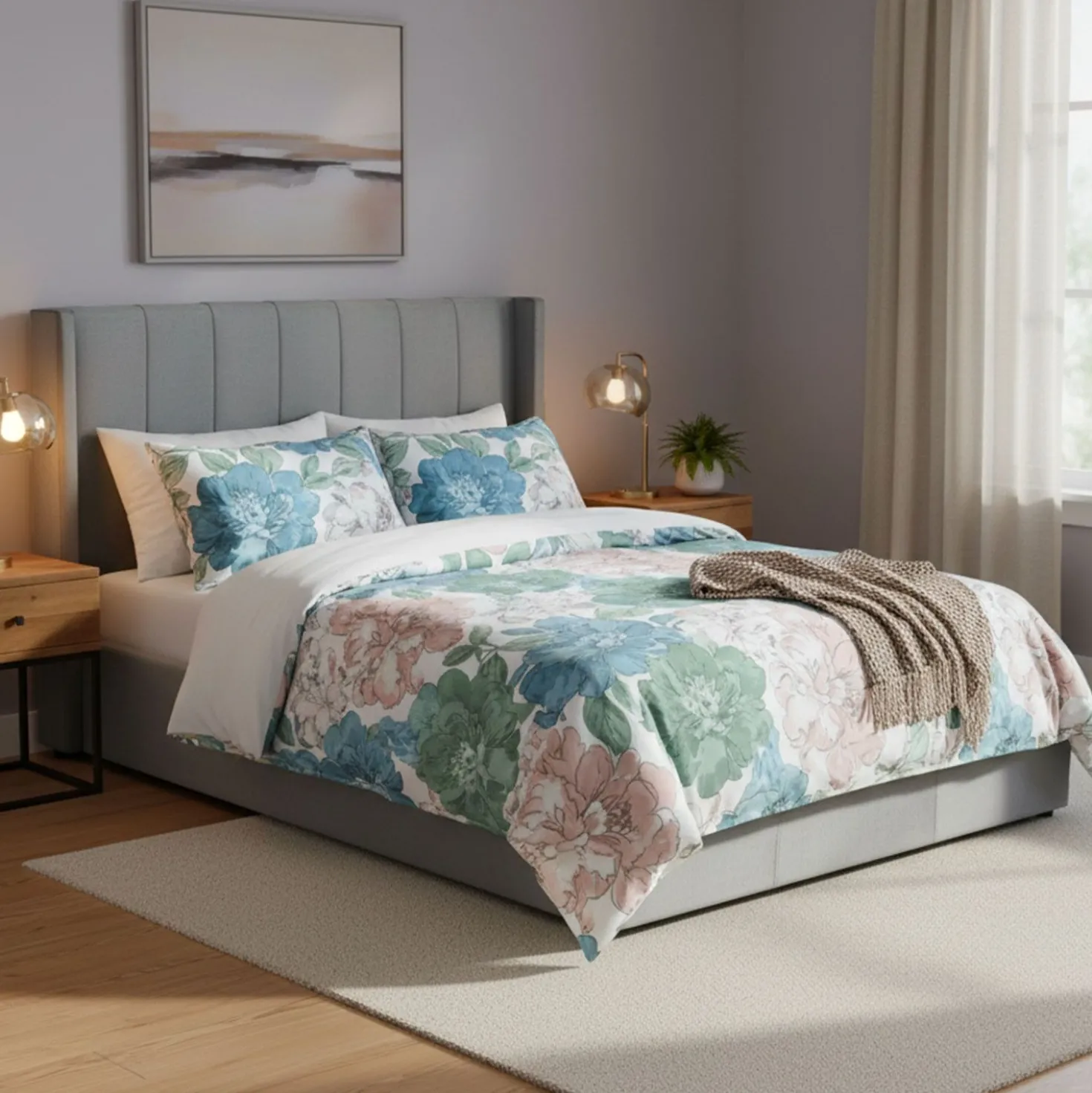 Lit double Magorial avec sommier relevable 160x200cm Velours Gris