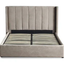 Lit double Magorial avec sommier relevable 160x200cm Velours Taupe