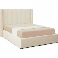 Lit double Magorial avec sommier relevable 140x190cm Tissu bouclette Crème
