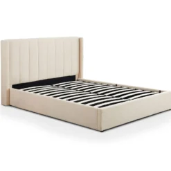 Lit double Magorial avec sommier relevable 180x200cm Tissu Bouclette Crème