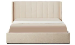 Lit double Magorial avec sommier relevable 180x200cm Tissu Bouclette Crème