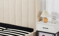 Lit double Magorial avec sommier relevable 160x200cm Tissu Bouclette Crème