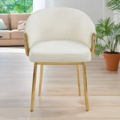 Lot de 6 chaises arrondies et matelassées Patricia Métal doré et Tissu Beige