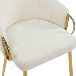 Lot de 6 chaises arrondies et matelassées Patricia Métal doré et Tissu Beige