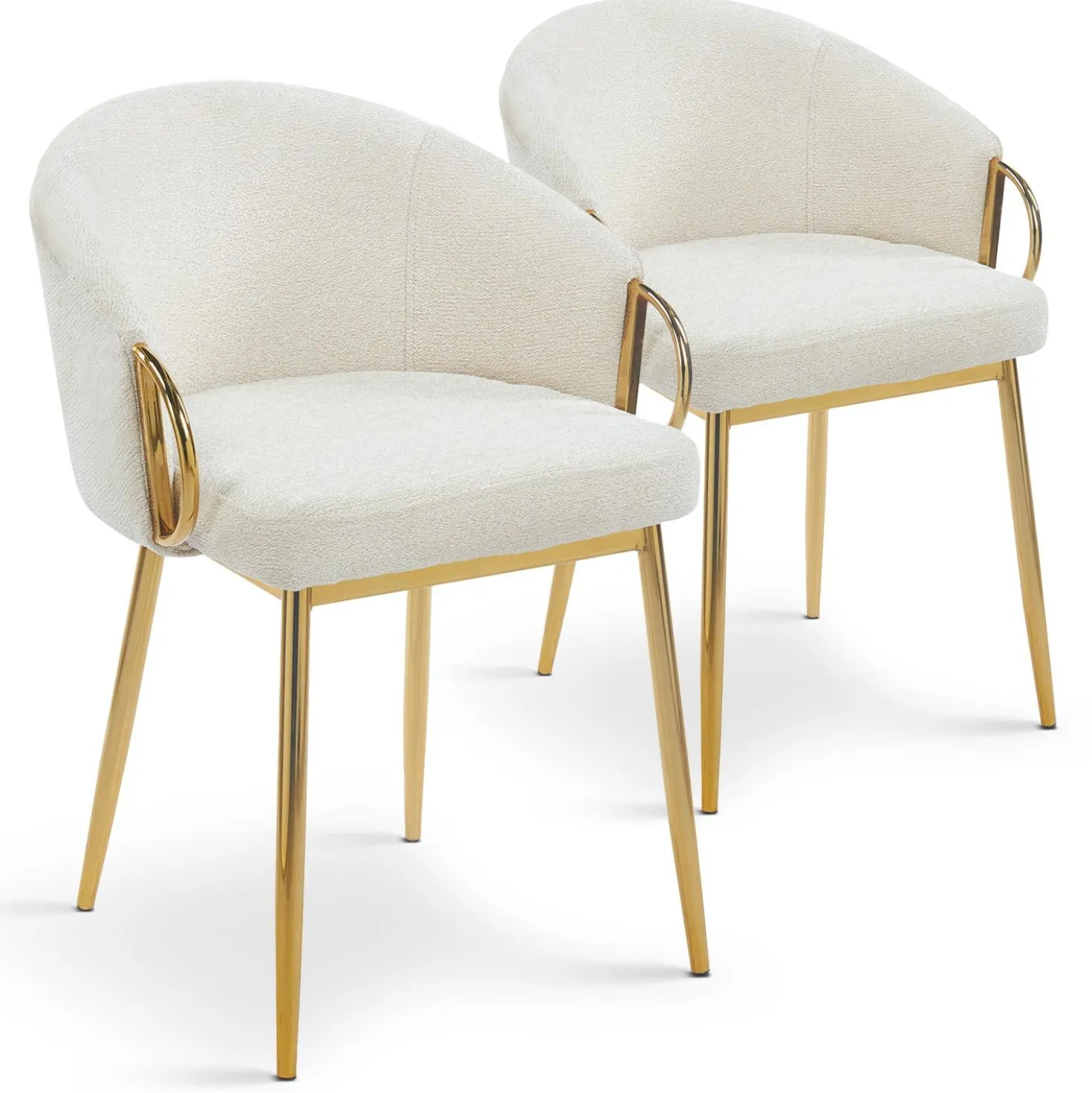 Lot de 2 chaises arrondies et matelassées Patricia Métal doré et Tissu Beige