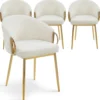 Lot de 4 chaises arrondies et matelassées Patricia Métal doré et Tissu Beige