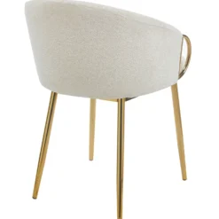 Lot de 4 chaises arrondies et matelassées Patricia Métal doré et Tissu Beige