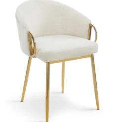 Lot de 4 chaises arrondies et matelassées Patricia Métal doré et Tissu Beige