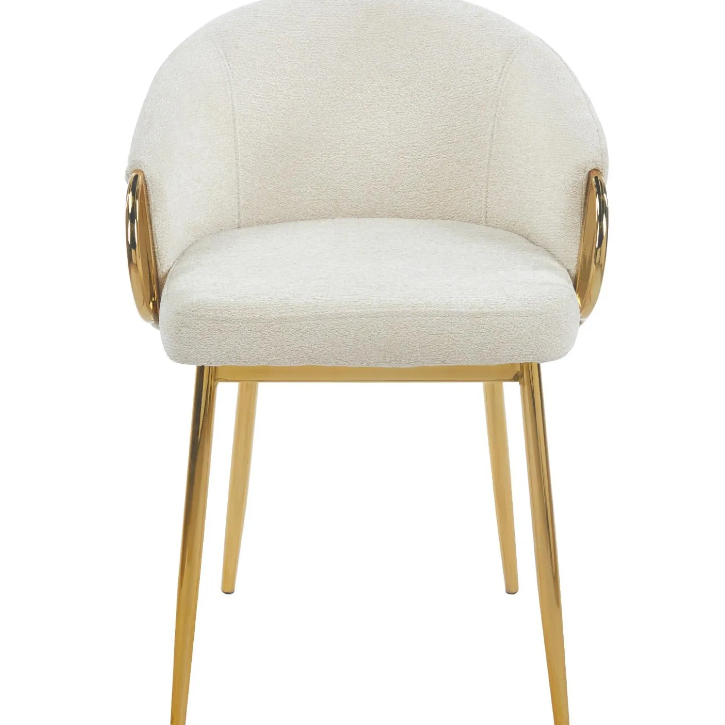 Lot de 4 chaises arrondies et matelassées Patricia Métal doré et Tissu Beige