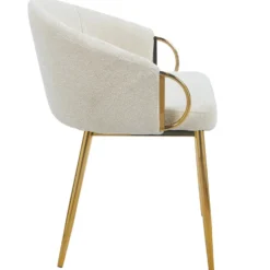 Lot de 8 chaises arrondies et matelassées Patricia Métal doré et Tissu Beige