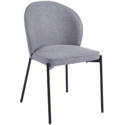 Lot de 2 chaises arrondies et matelassées Isabeau Métal Noir et Tissu Gris
