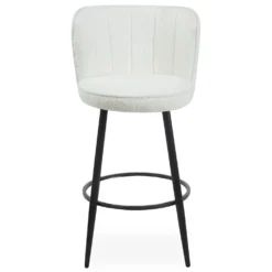 Lot de 2 chaises de bar au dossier incurvé Philippa Tissu bouclette Crème