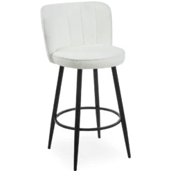Lot de 2 chaises de bar au dossier incurvé Philippa Tissu bouclette Crème