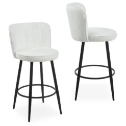 Lot de 2 chaises de bar au dossier incurvé Philippa Tissu bouclette Crème
