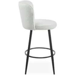 Lot de 2 chaises de bar au dossier incurvé Philippa Tissu bouclette Crème