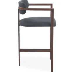 Lot de 2 chaises de bar design Galilea Métal Effet bois foncé et Tissu Anthracite