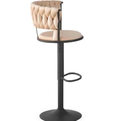 Lot de 2 chaises de bar dossier arrondi style maillage Xenox Velours Beige et Métal Noir