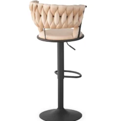 Lot de 2 chaises de bar dossier arrondi style maillage Xenox Velours Beige et Métal Noir