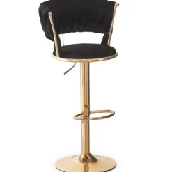Lot de 2 chaises de bar dossier arrondi style maillage Xenox Velours Noir et Métal Or