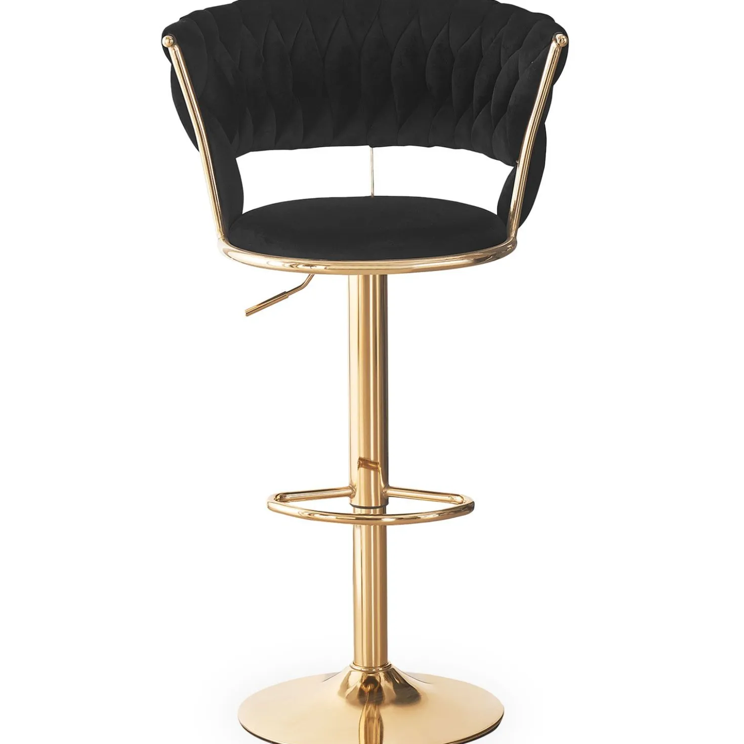 Lot de 2 chaises de bar dossier arrondi style maillage Xenox Velours Noir et Métal Or