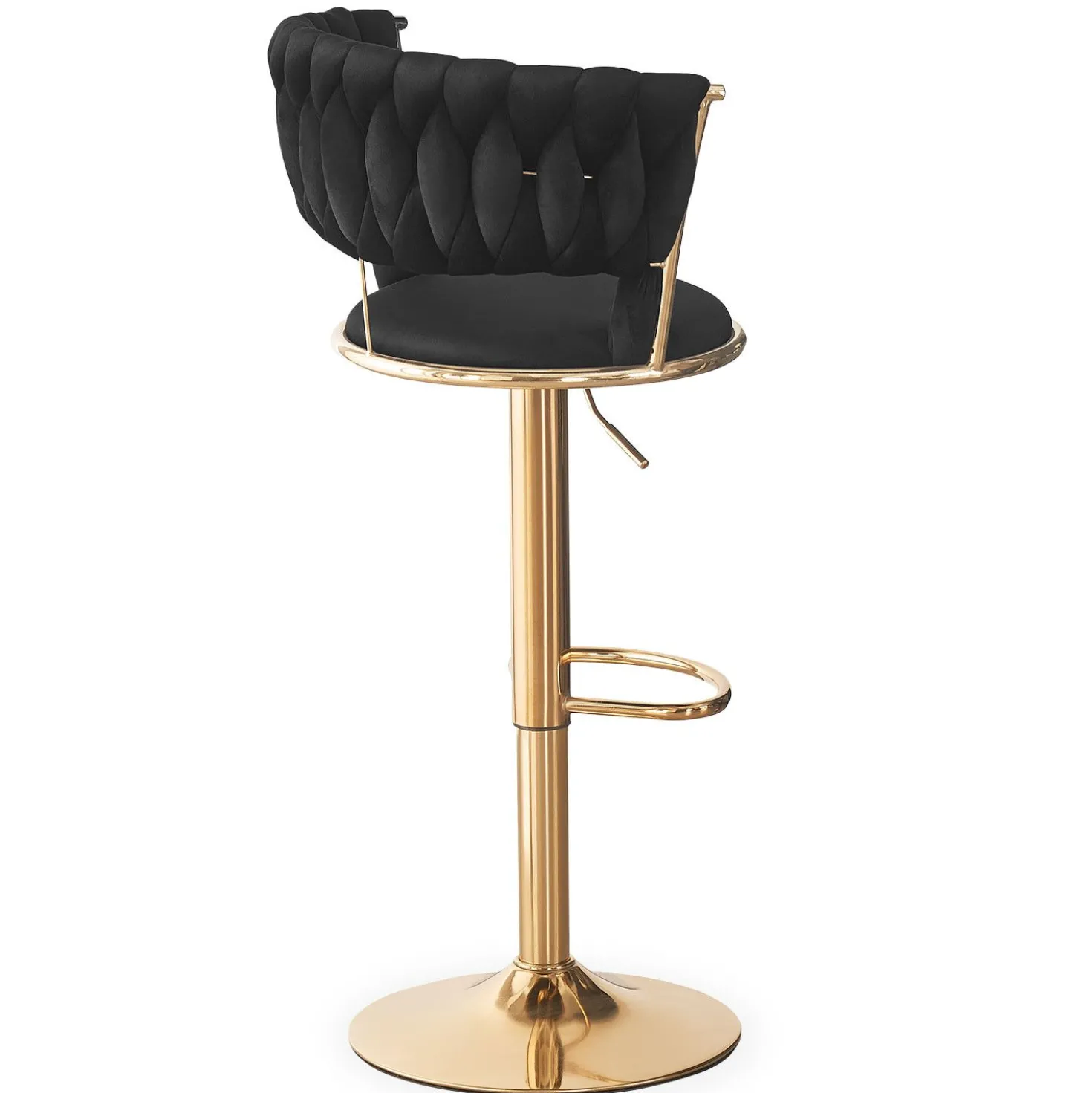 Lot de 2 chaises de bar dossier arrondi style maillage Xenox Velours Noir et Métal Or