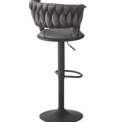 Lot de 2 chaises de bar dossier arrondi style maillage Xenox Velours Gris et Métal Noir