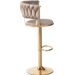 Lot de 2 chaises de bar dossier arrondi style maillage Xenox Velours Taupe et Métal Or