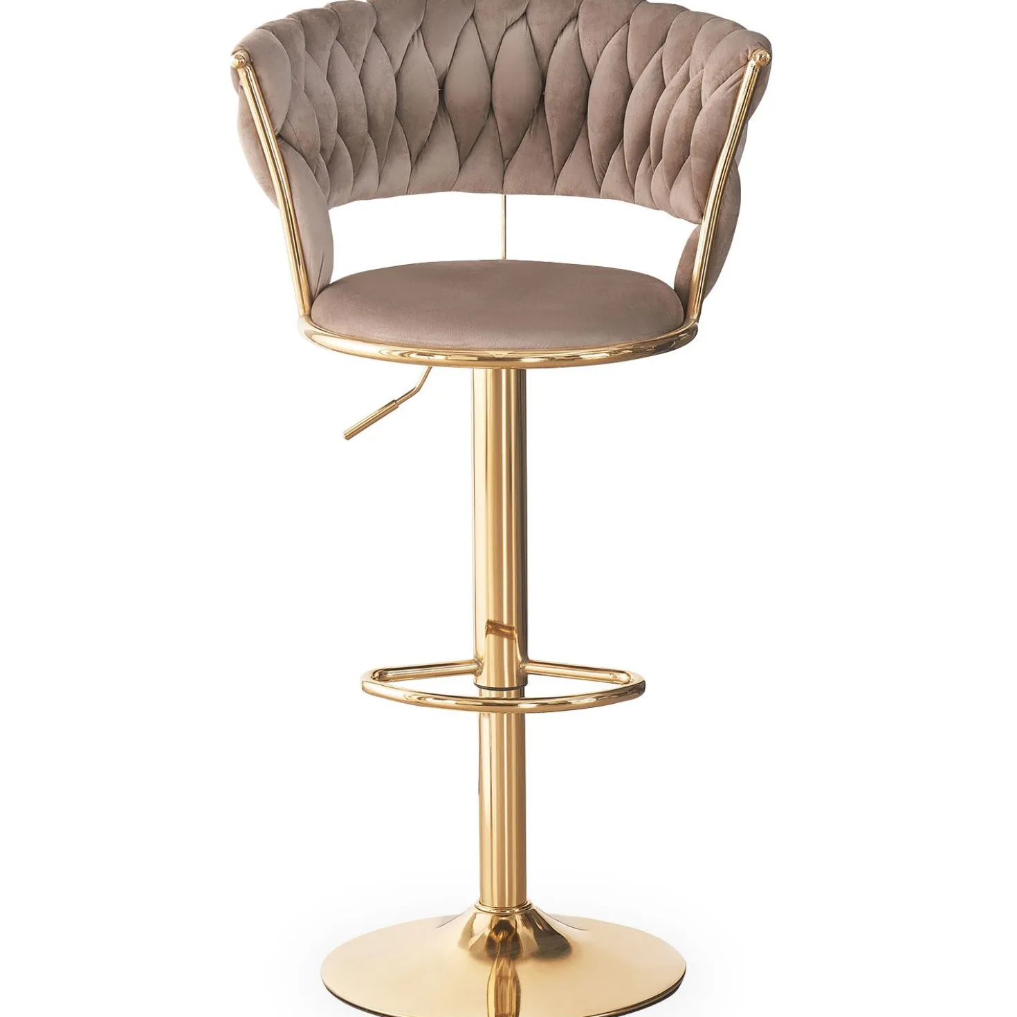 Lot de 2 chaises de bar dossier arrondi style maillage Xenox Velours Taupe et Métal Or