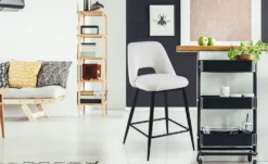 Lot de 2 chaises de bar Ecuador Métal Noir et Tissu bouclette Crème