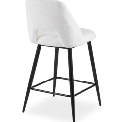 Lot de 2 chaises de bar Ecuador Métal Noir et Tissu bouclette Crème
