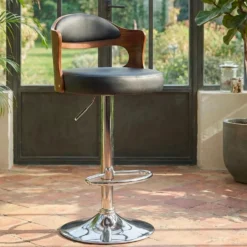 Lot de 6 chaises de bar Ruben Bois Noisette et Simili Noir