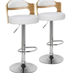Lot de 2 chaises de bar Ruben Chêne Clair & Simili Blanc