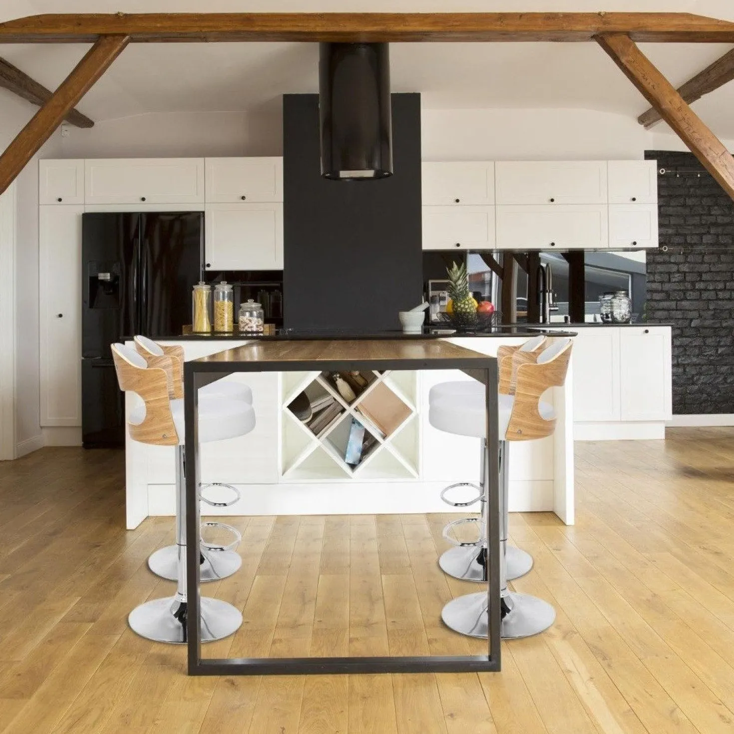 Lot de 2 chaises de bar Ruben Chêne Clair & Simili Blanc