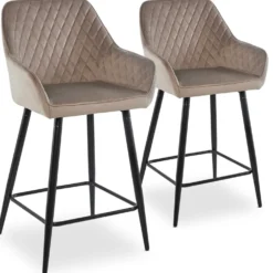 Lot de 2 chaises de bar Veronika Velours Taupe
