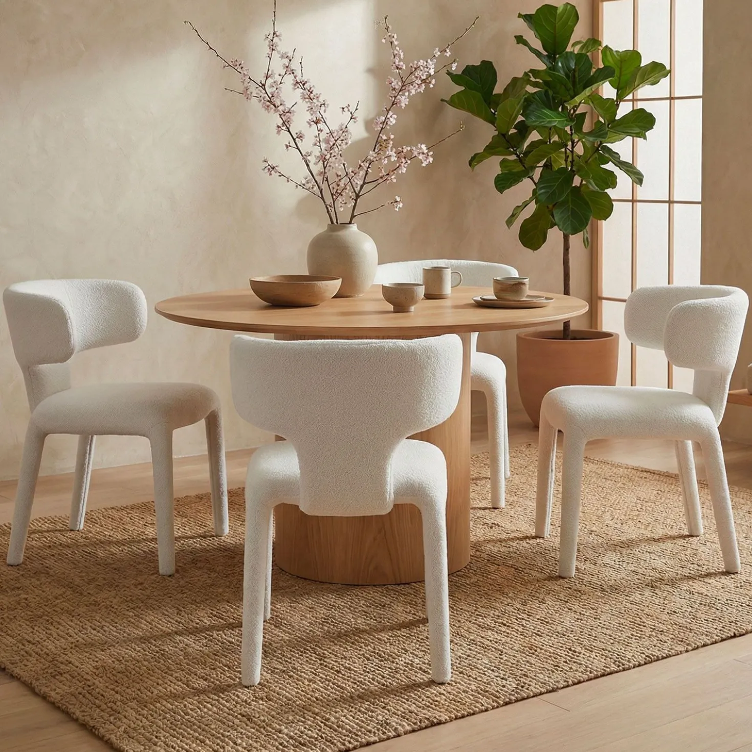 Lot de 2 chaises design dossiers arrondis Cotony Tissu bouclette Blanc