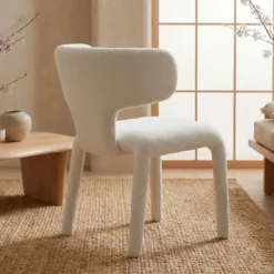 Lot de 2 chaises design dossiers arrondis Cotony Tissu bouclette Blanc