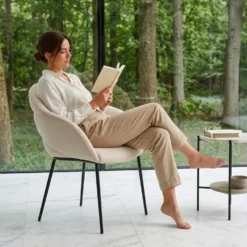 Lot de 2 chaises design enveloppant Ingrid Tissu beige