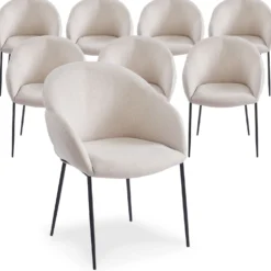 Lot de 8 chaises design enveloppant Ingrid Tissu beige